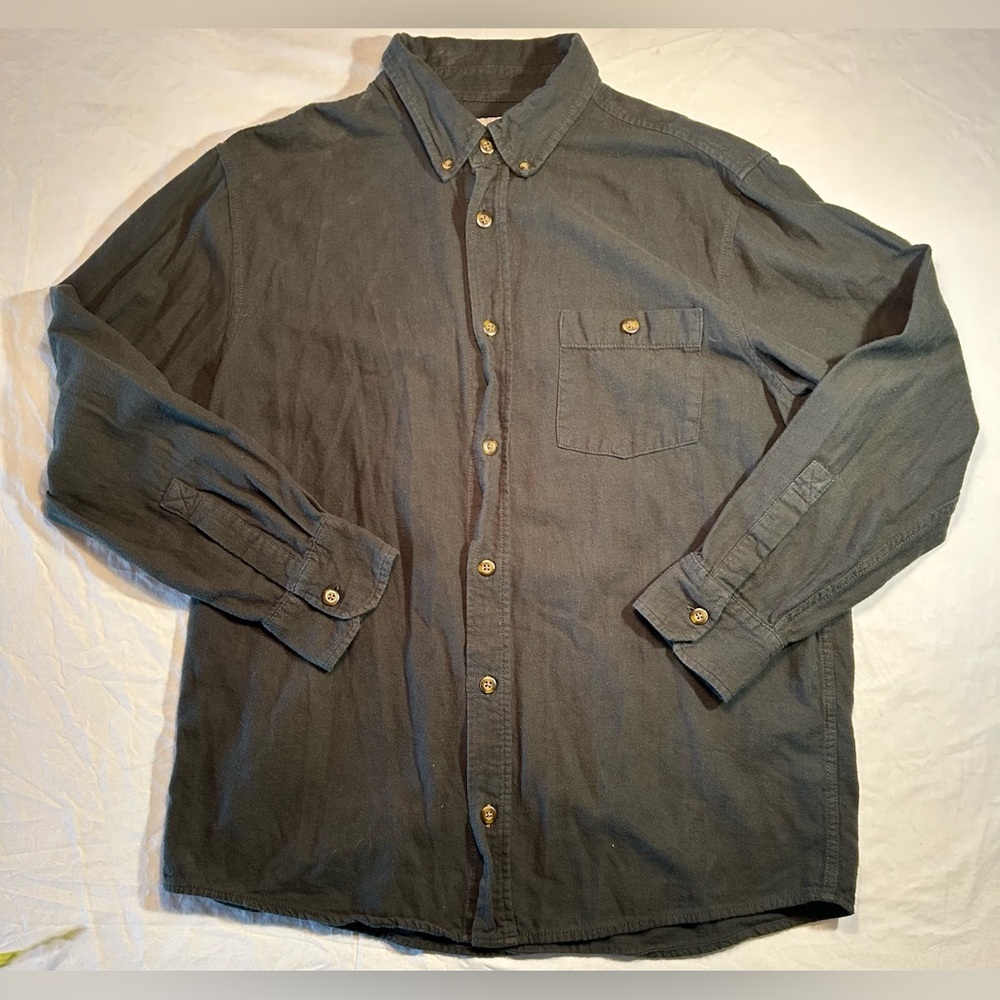 Field & Stream Gray/Green 100% Cotton Long Sleeve Button Up Flannel Shirt Men LG